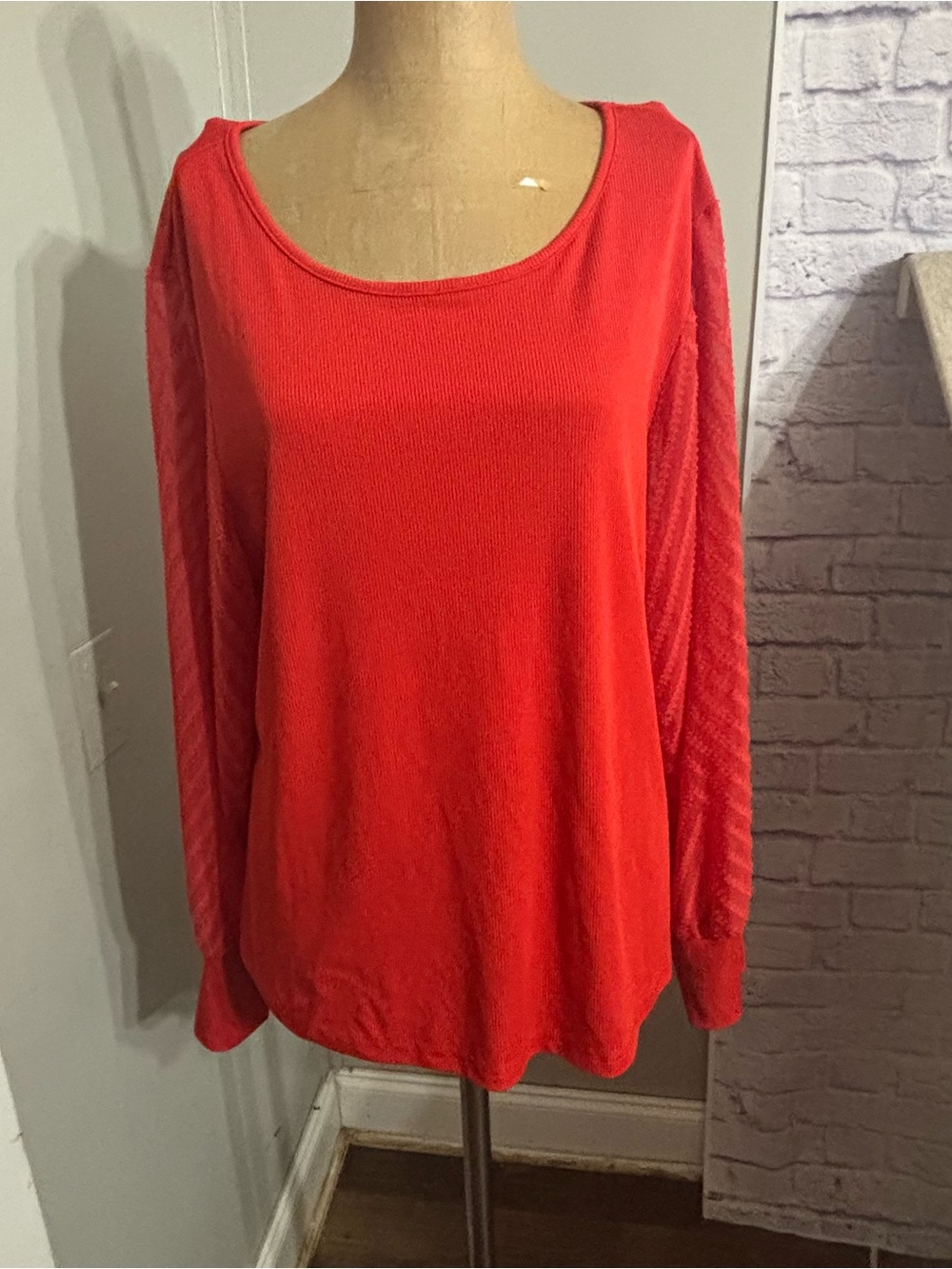 SHEIN Coral Red Scoop Neck Long Sleeve Top